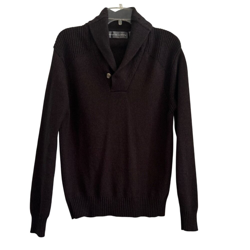 Oscar De La Renta Mens Brown Shawl Collar Sweater Size L Business Casual